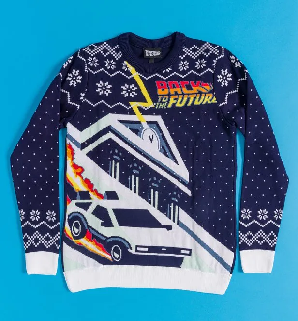 Back To The Future DeLorean Navy Knitted Jumper