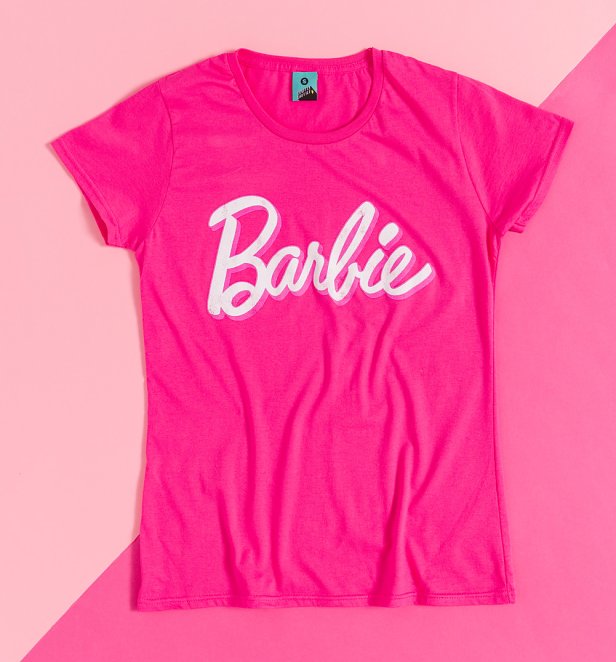 Women's Barbie Retro Logo Fuchsia Fitted T-Shirt