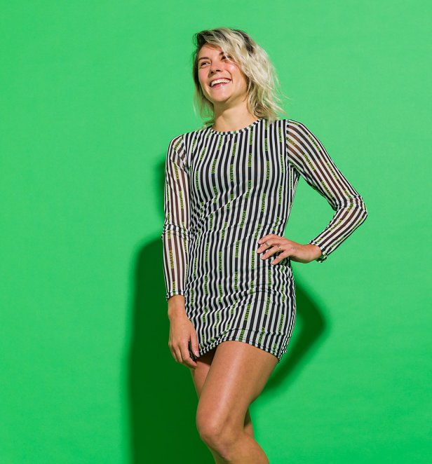 Beetlejuice Stripes Mesh Bodycon Dress Beetlejuice Stripes Mesh Bodycon Dress