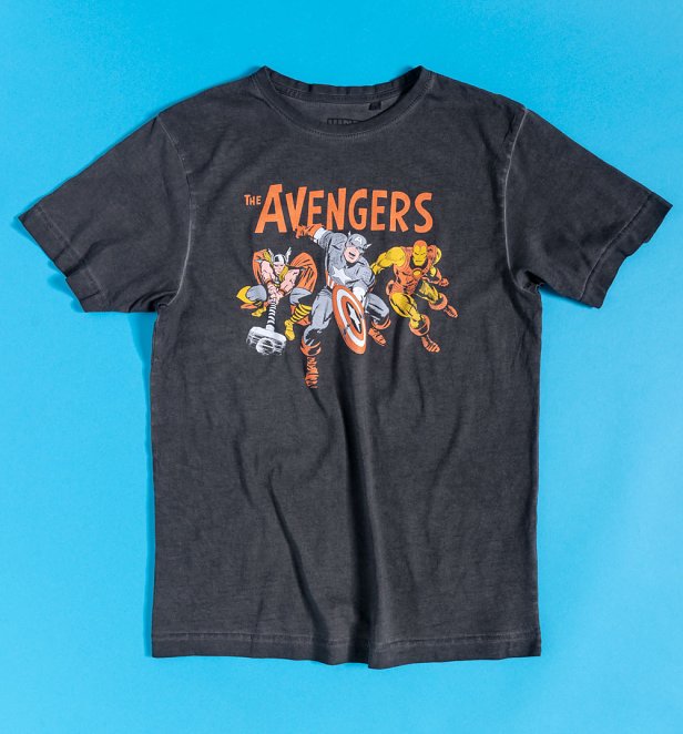 Black Acid Wash Vintage Marvel Avengers T-Shirt