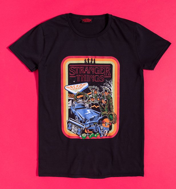 Stranger Things Retro Border Black T-Shirt Stranger Things Retro Border Black T-Shirt
