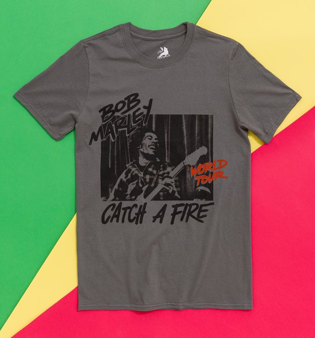 Bob Marley Catch A Fire World Tour Charcoal T-Shirt