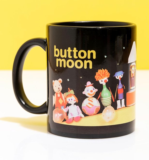 Button Moon Space Scene Black Mug