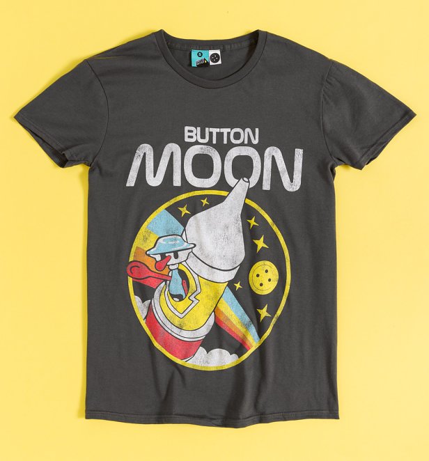 Button Moon Spaceship Charcoal T-Shirt