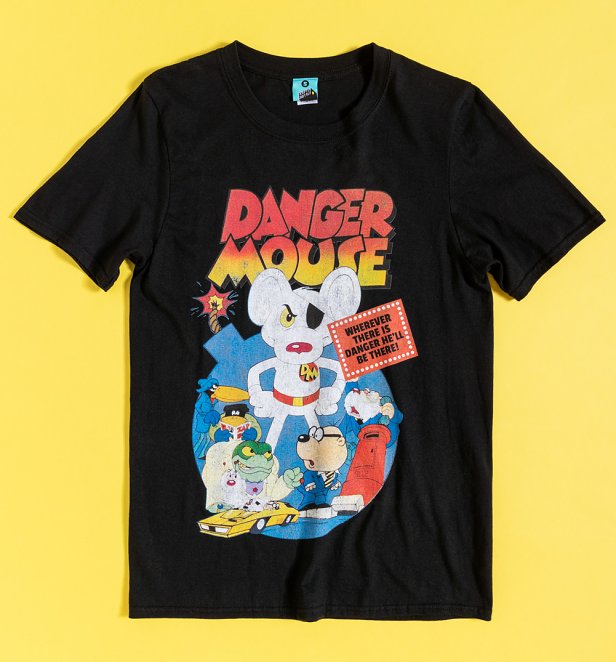 Danger Mouse Retro Video Cover Black T-Shirt Danger Mouse Retro Video Cover Black T-Shirt
