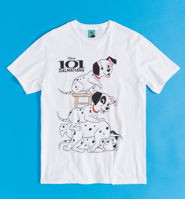 Disney 100 101 Dalmatians Front And Back Print White T-Shirt