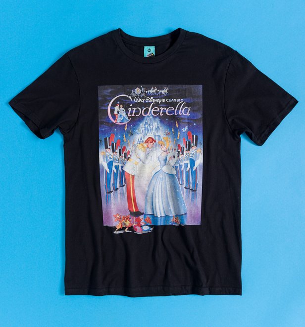Disney 100 Cinderella Movie Poster Black T-Shirt Disney 100 Cinderella Movie Poster Black T-Shirt