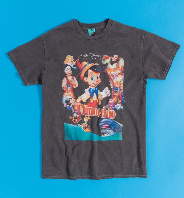 Disney 100 Pinocchio Vintage Wash Charcoal T-Shirt