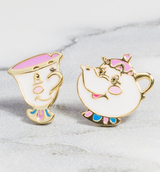 Disney Beauty And The Beast Mrs Potts And Chip Gold Plated Stud Earrings