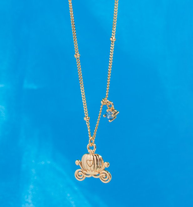 Disney Cinderella Carriage Gold Plated Sterling Silver Pendant Necklace