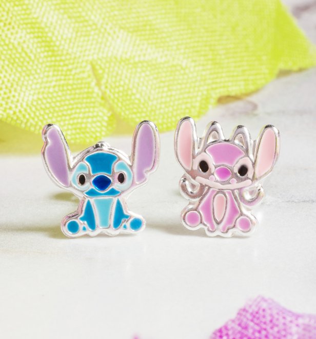 Disney Lilo and Stitch Angel And Stitch Sterling Silver Enamel Stud Earrings