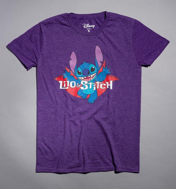 Disney Lilo & Stitch Halloween Vampire Front And Back Print Purple T-Shirt