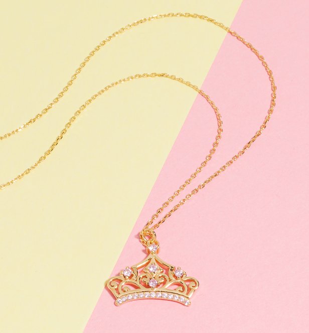 Disney Princess Crown Gold Plated Sterling Silver Pendant Necklace