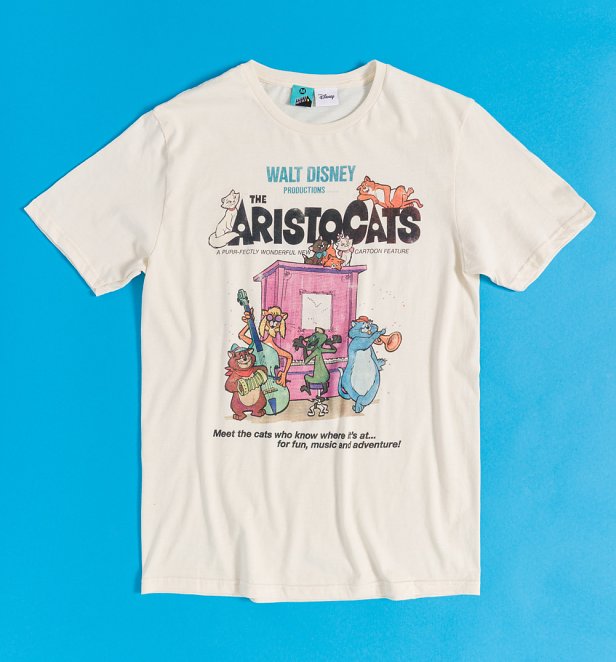 Disney The Aristocats Vintage Movie Poster Ecru T-Shirt Disney The Aristocats Vintage Movie Poster Ecru T-Shirt