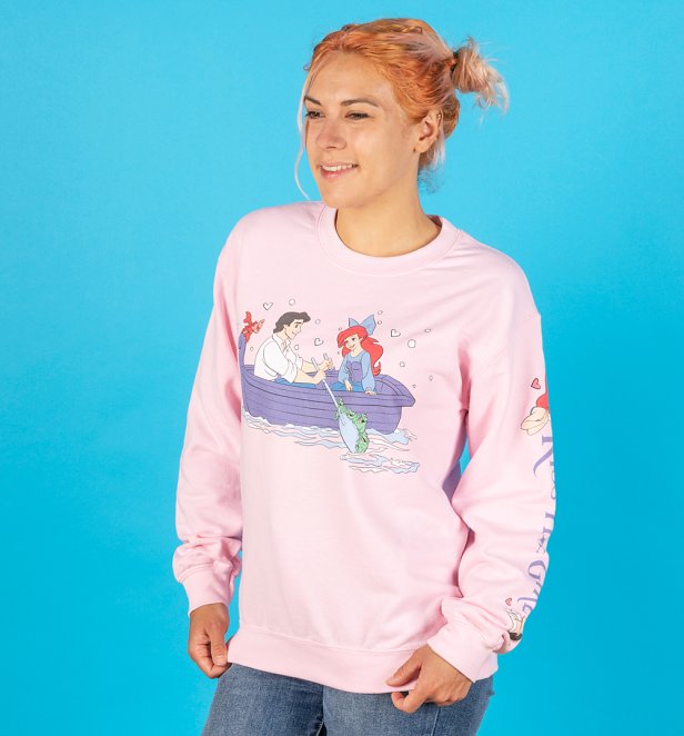 Disney The Little Mermaid Kiss The Girl Pink Sweater With Sleeve Print Disney The Little Mermaid Kiss The Girl Pink Sweater With Sleeve Print