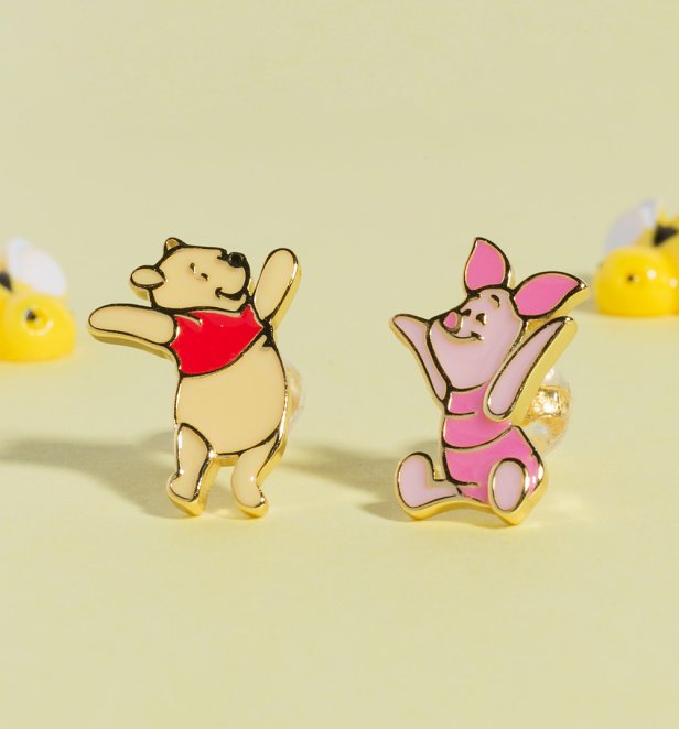 Disney Winnie The Pooh Piglet And Pooh Gold Plated Stud Earrings