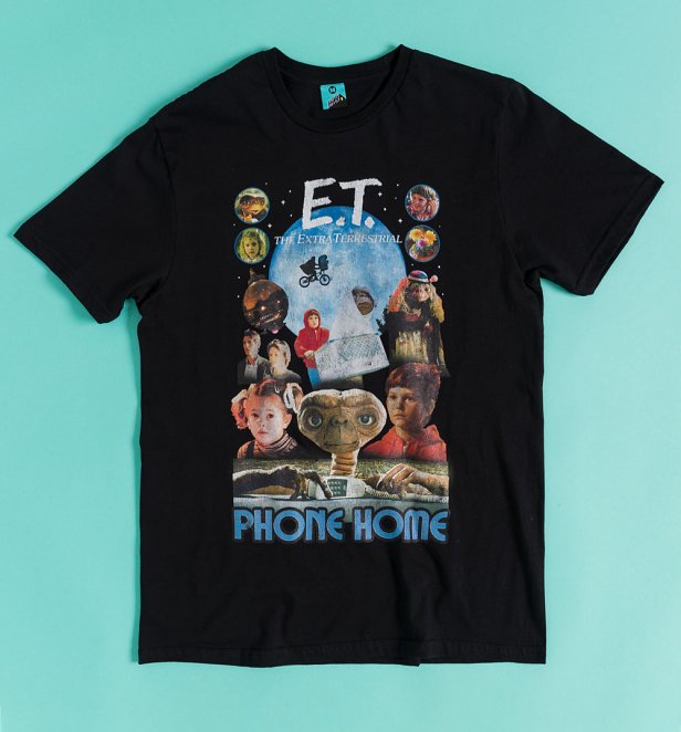 E.T. Retro Phone Home Black T-Shirt