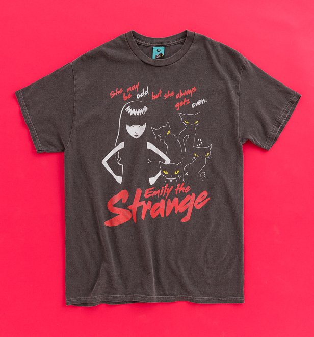 Emily The Strange Odd And Even Vintage Wash Charcoal T-Shirt