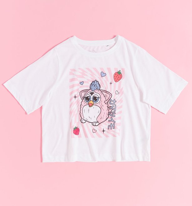 Furby Kawaii Boxy Cropped White T-Shirt