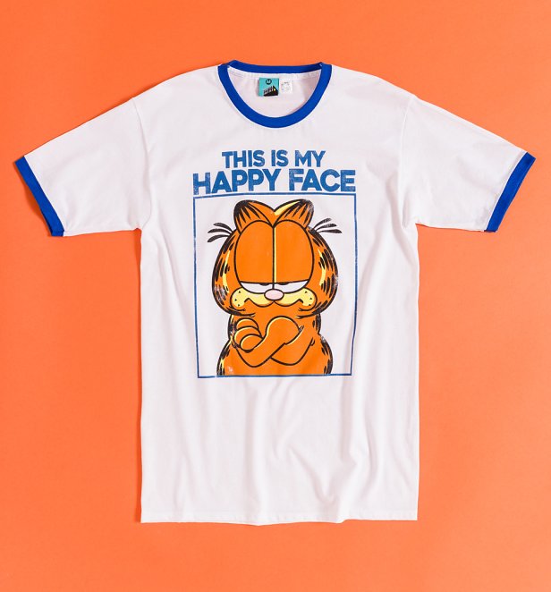 Garfield Happy Face White And Blue Ringer T-Shirt