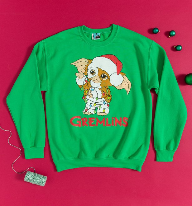 Gremlins Festive Gizmo Green Sweater