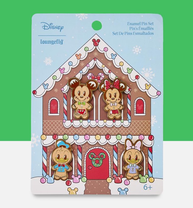 Loungefly Disney Mickey And Friends Gingerbread Four Piece Pin Set