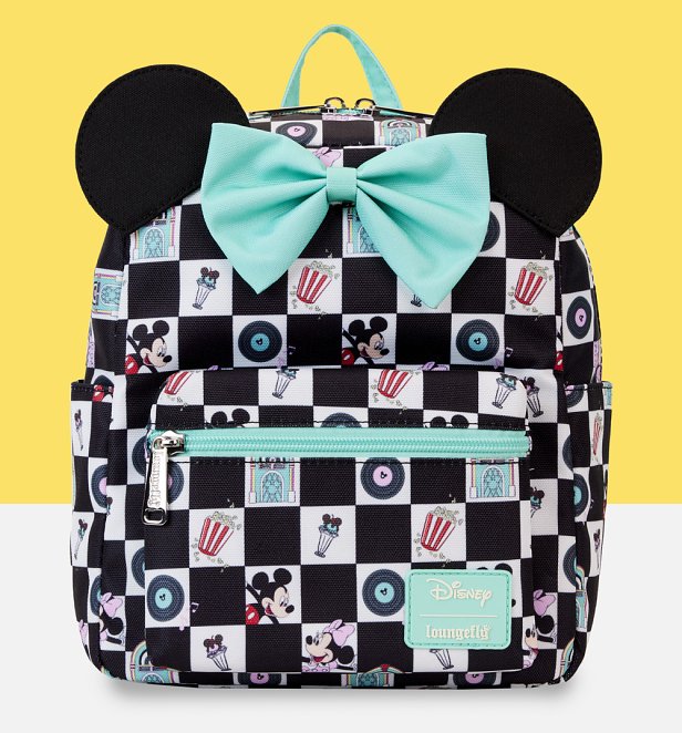 Loungefly Disney Mickey And Minnie Date Night Diner AOP Nylon Mini Backpack