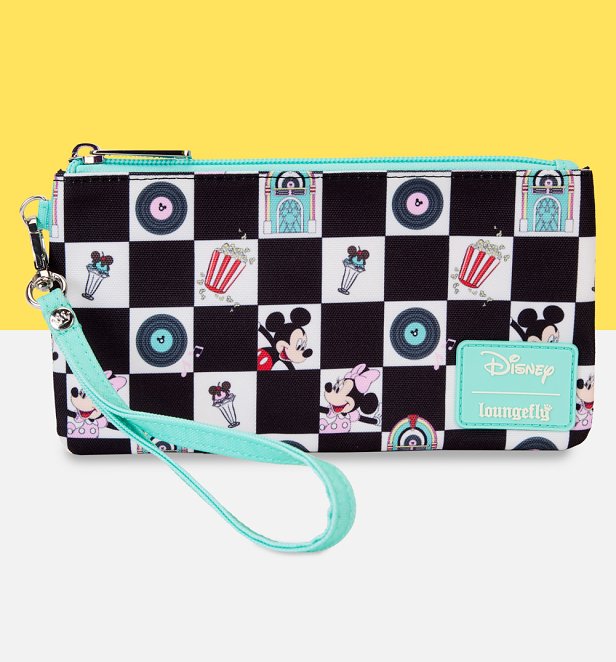 Loungefly Disney Mickey And Minnie Date Night Diner AOP Nylon Wristlet