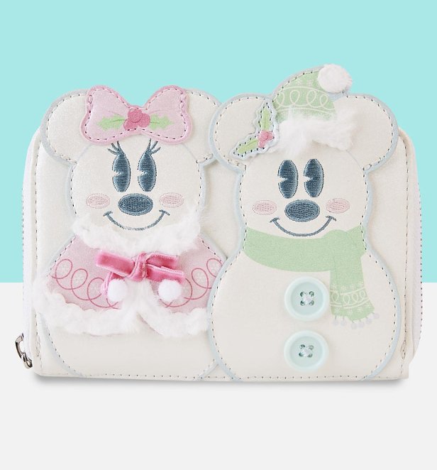 Loungefly Disney Mickey and Minnie Pastel Snowman Zip Around Wallet