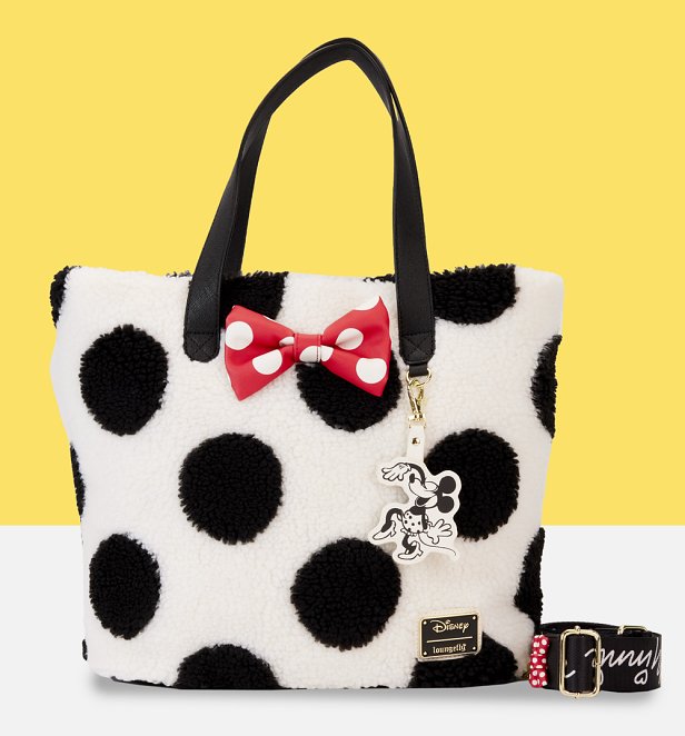 Loungefly Disney Minnie Rocks The Dots Sherpa Tote Bag