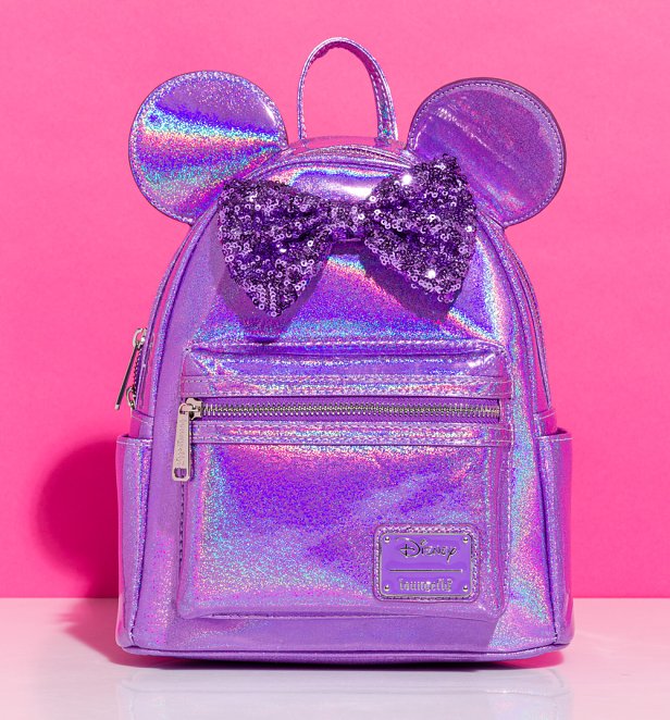 Loungefly Minnie Mouse Purple Glitter Mini Backpack Loungefly Minnie Mouse Purple Glitter Mini Backpack