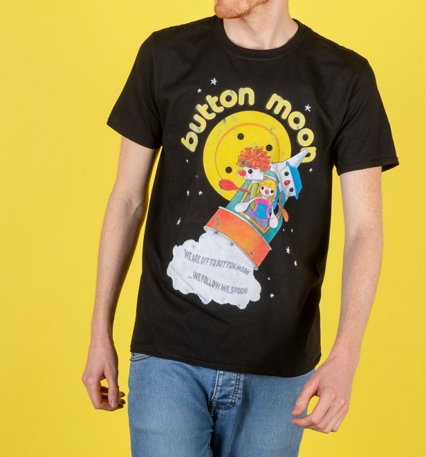 Men's Retro Button Moon Black T-Shirt Men's Retro Button Moon Black T-Shirt