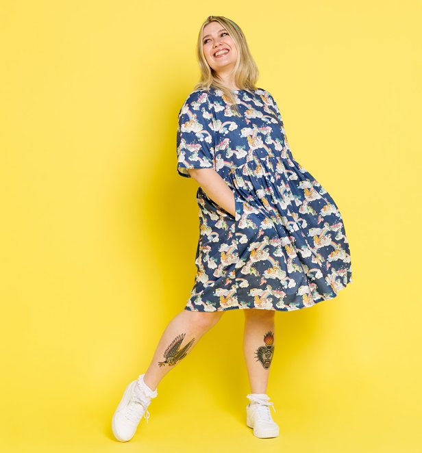 My Little Pony Dancing Rainbow All Over Print Navy Smock Dress My Little Pony Dancing Rainbow All Over Print Navy Smock Dress