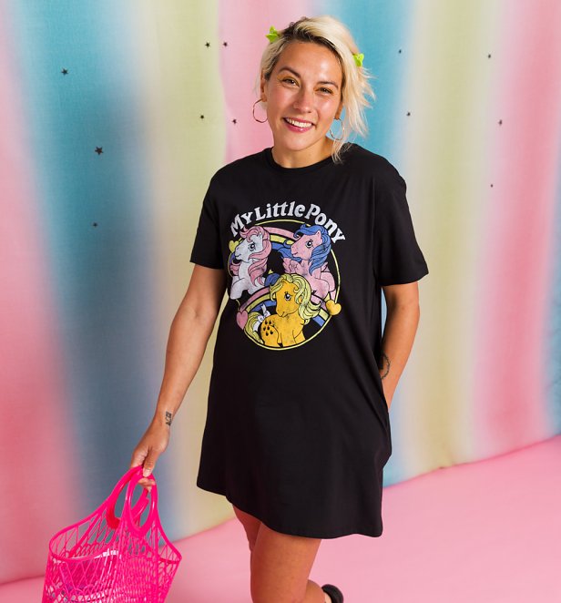 My Little Pony Rainbow Party Black T-Shirt Dress