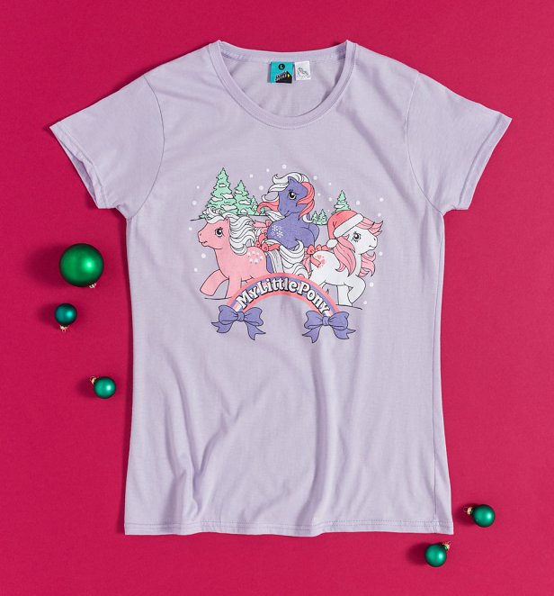 Women's My Little Pony Winter Scene Fitted Lavender T-Shirt