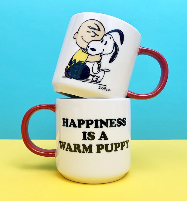 Peanuts Snoopy and Charlie Brown Happiness Is A Warm Puppy Hug Mug Peanuts Snoopy and Charlie Brown Happiness Is A Warm Puppy Hug Mug