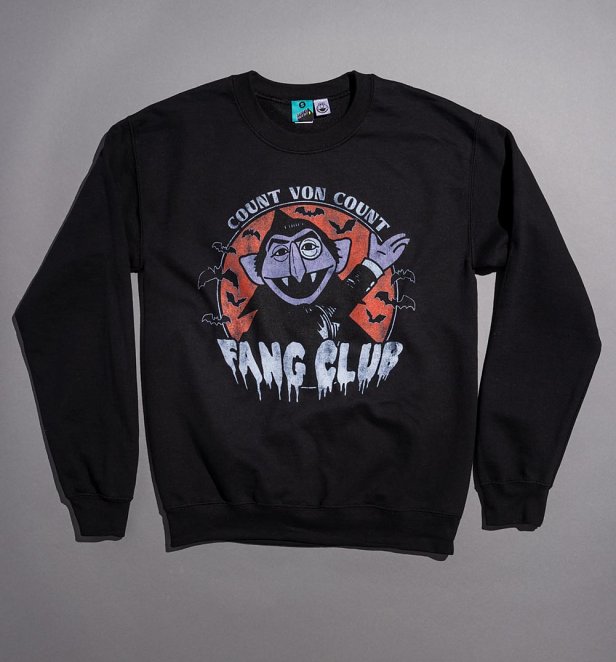 Sesame Street Count Von Count Fang Club Black Sweater