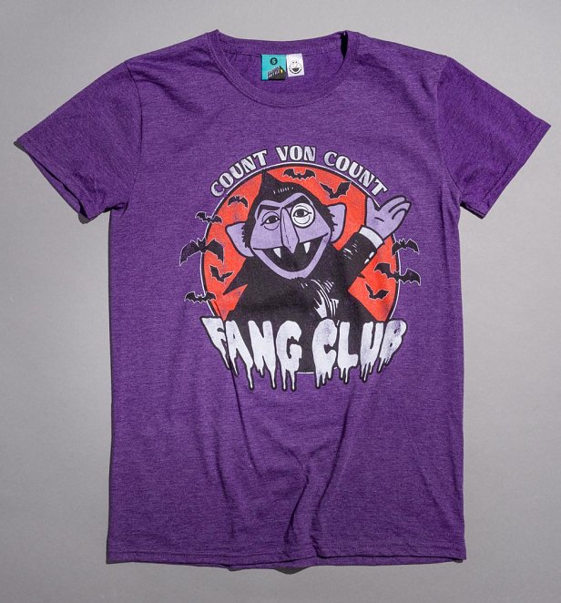Sesame Street Count Von Count Fang Club Purple Marl T-Shirt
