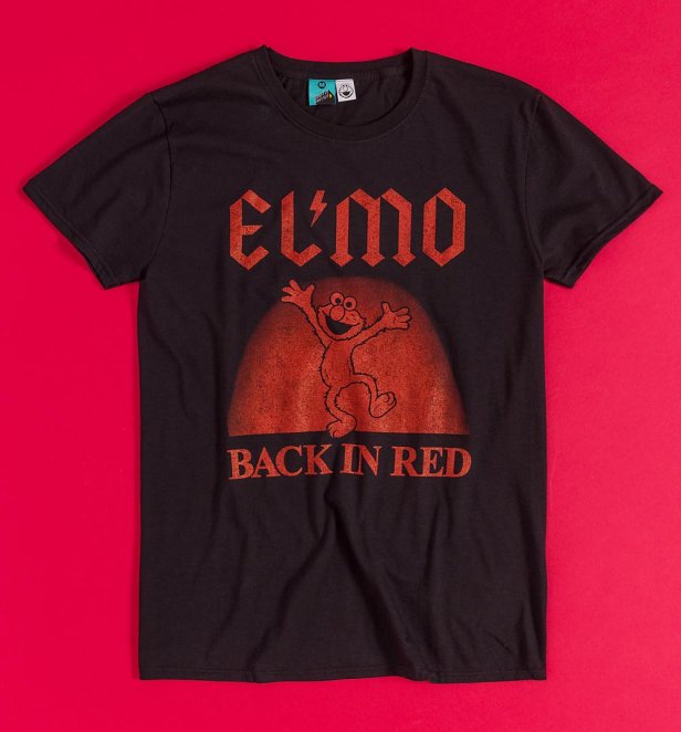 Sesame Street Back In Red Elmo Black T-Shirt