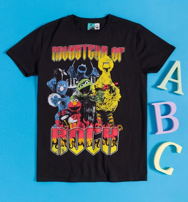 Sesame Street Monsters Of Rock Black T-Shirt