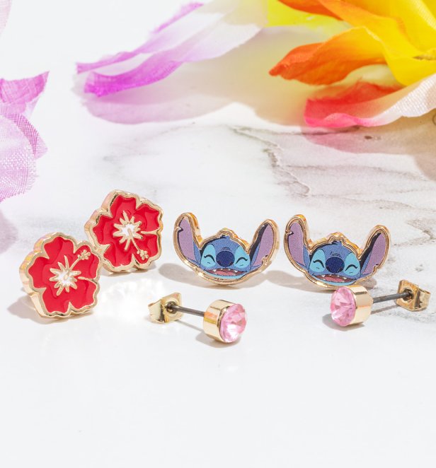 Set of Three Disney Lilo and Stitch Stud Earrings