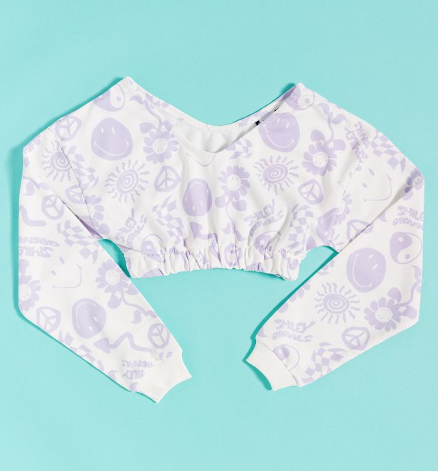 Smiley All Over Print Cropped Sweater Smiley All Over Print Cropped Sweater