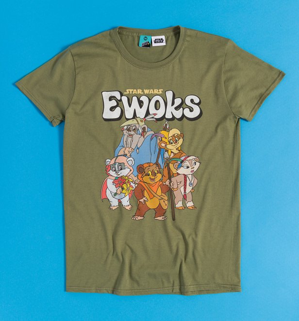 Star Wars Ewoks Cartoon Olive T-Shirt