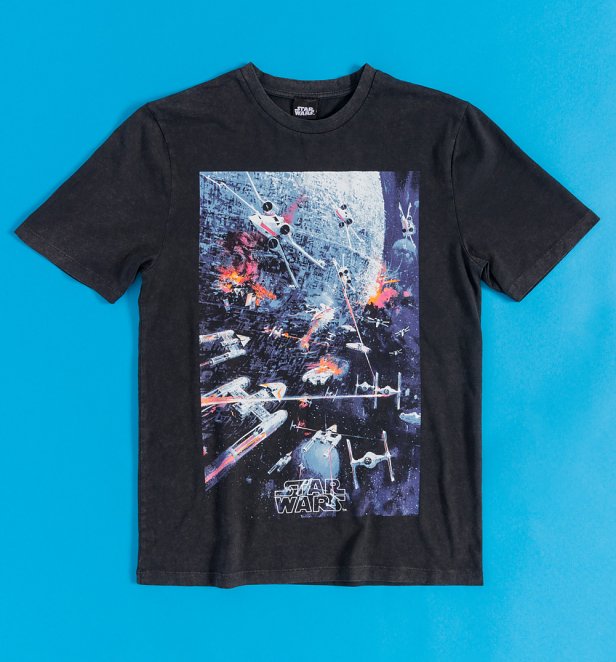 Star Wars Retro Space Battle Vintage Wash Black T-Shirt