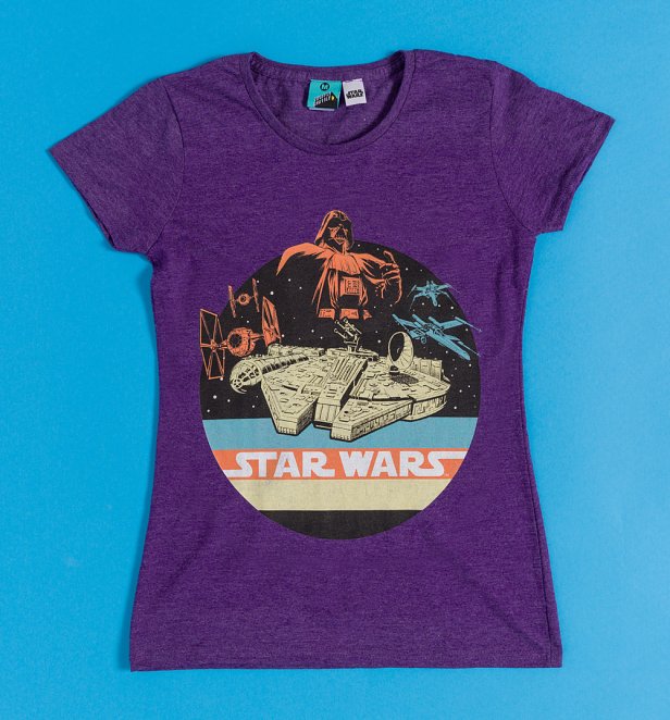 Star Wars Retro Space Scene Heather Purple Women's T-Shirt