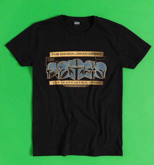 Star Wars The Mandalorian Helmets Black T-Shirt With Back Print Star Wars The Mandalorian Helmets Black T-Shirt With Back Print