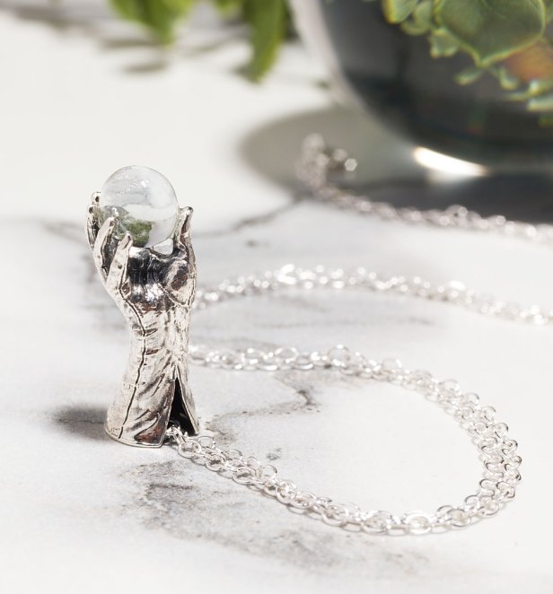 Sterling Silver Labyrinth Jareth Glove and Crystal Ball Necklace