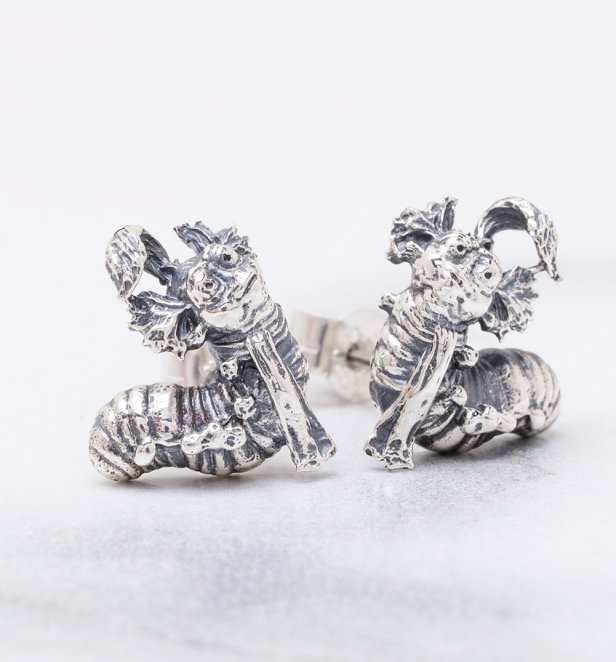 Sterling Silver Labyrinth Worm Stud Earrings
