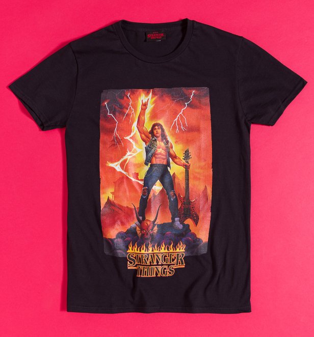 Stranger Things Eddie Munson Rocks Master of Puppets Black T-Shirt Stranger Things Eddie Munson Rocks Master of Puppets Black T-Shirt