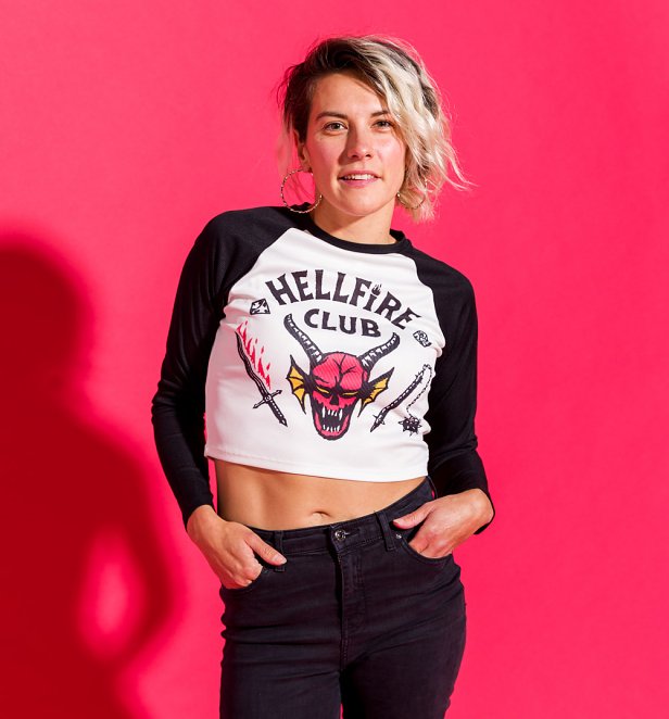 Stranger Things Hellfire Club Cropped Baseball T-Shirt Stranger Things Hellfire Club Cropped Baseball T-Shirt